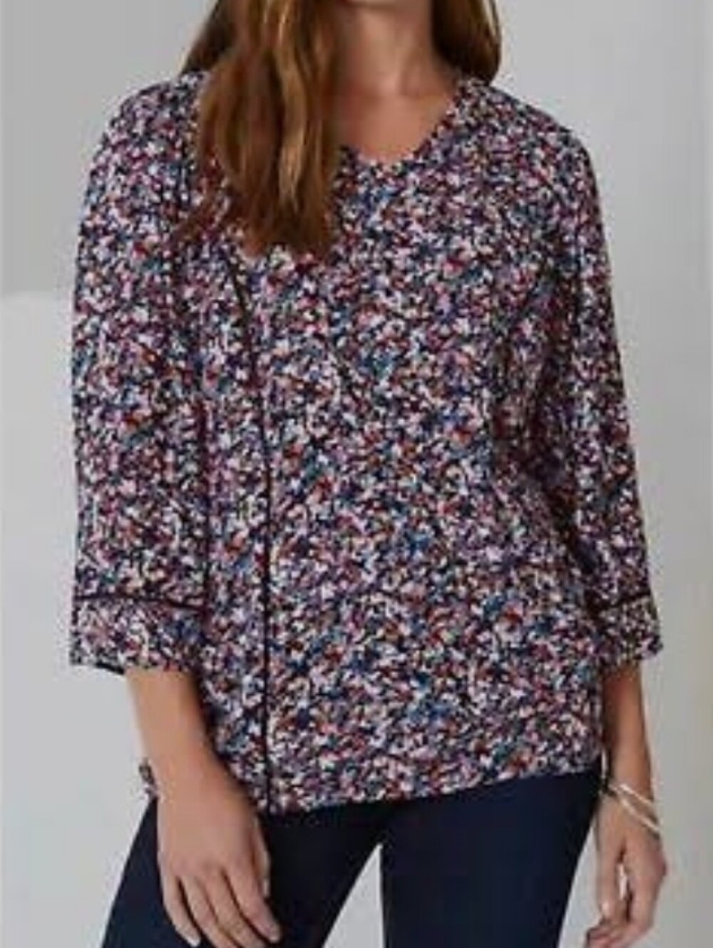 J. Jill Navy Multi Floral Gauze Blouse